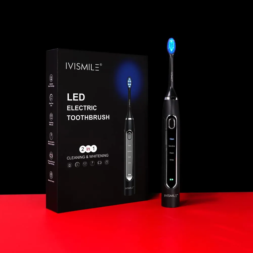 HIVAGI® Electric Toothbrush for Whiter Teeth | 4 Modes & Sonic Technology | LED Light & 2 Brush Heads