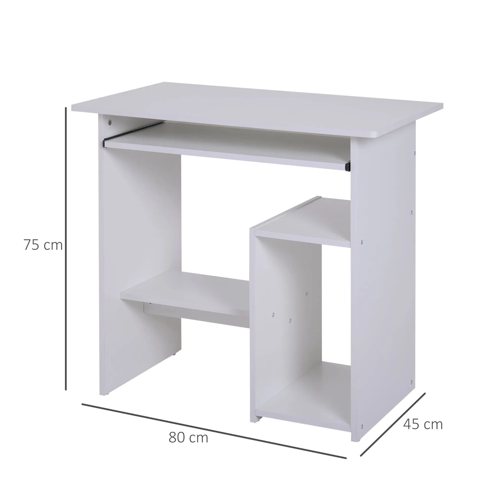 Homcom Compact Small Computer Table Wooden Desk Keyboard Tray Storage Shelf Modern Corner Table Home Office White