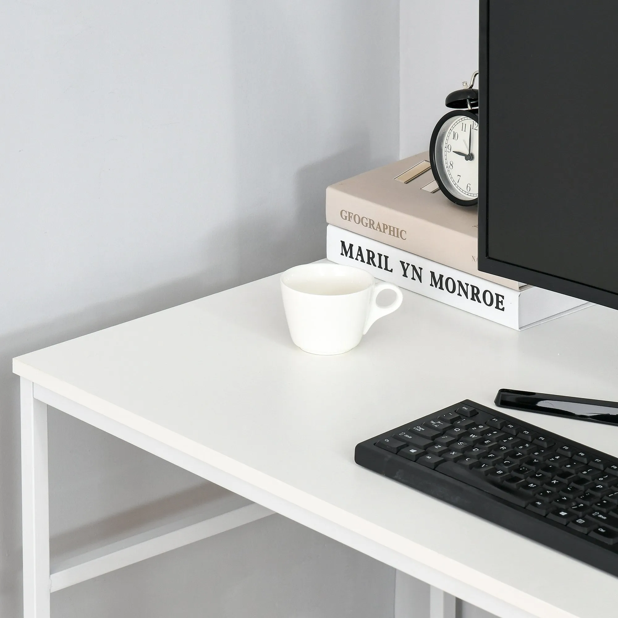 Home Computer Desk Writing Study Table Offcie PC Workstation with Storage Shelf, White w/ Storage