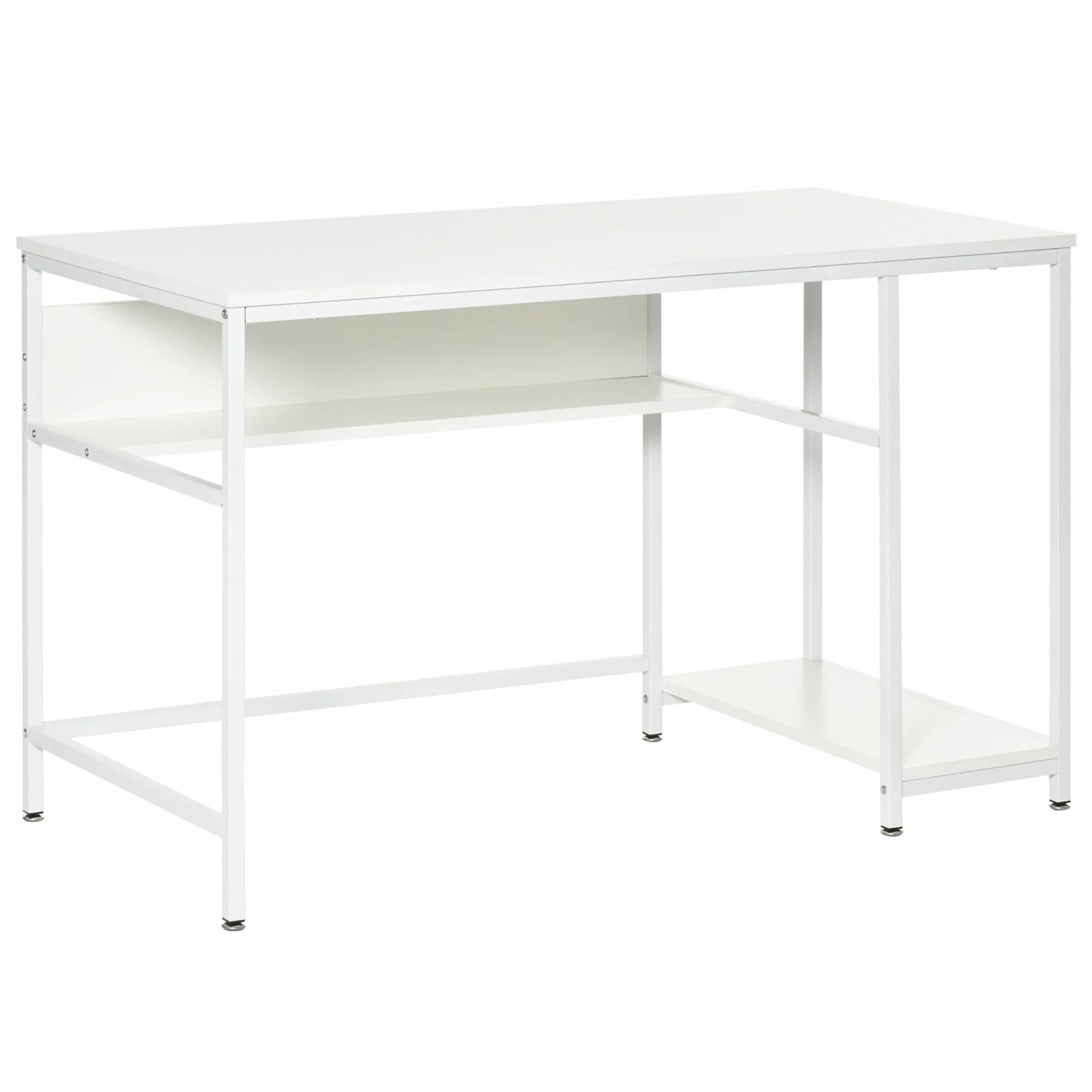 Home Computer Desk Writing Study Table Offcie PC Workstation with Storage Shelf, White w/ Storage