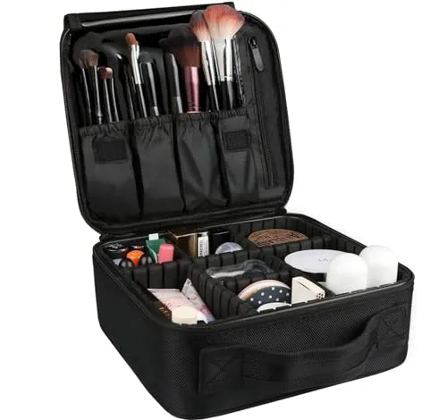 House of Quirk Makeup Cosmetic Storage Case with Adjustable Compartment - Black(25x22x9cm)