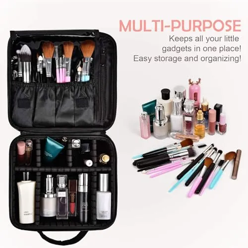 House of Quirk Makeup Cosmetic Storage Case with Adjustable Compartment - Black(25x22x9cm)