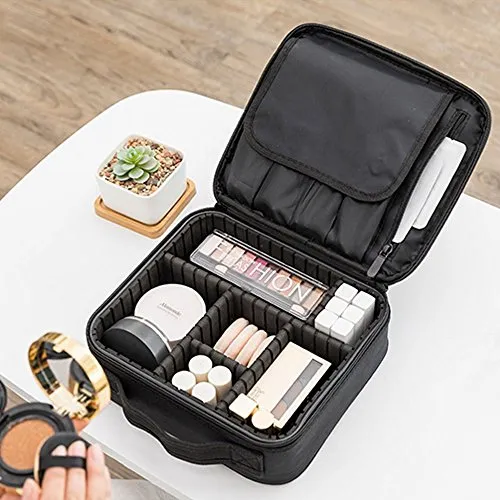 House of Quirk Makeup Cosmetic Storage Case with Adjustable Compartment - Black(25x22x9cm)