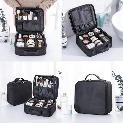 House of Quirk Makeup Cosmetic Storage Case with Adjustable Compartment - Black(25x22x9cm)