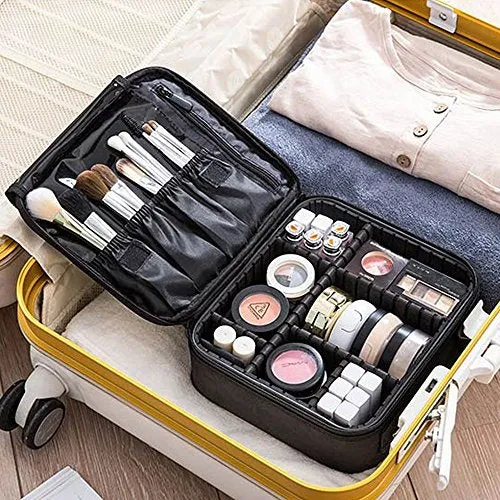 House of Quirk Makeup Cosmetic Storage Case with Adjustable Compartment - Black(25x22x9cm)