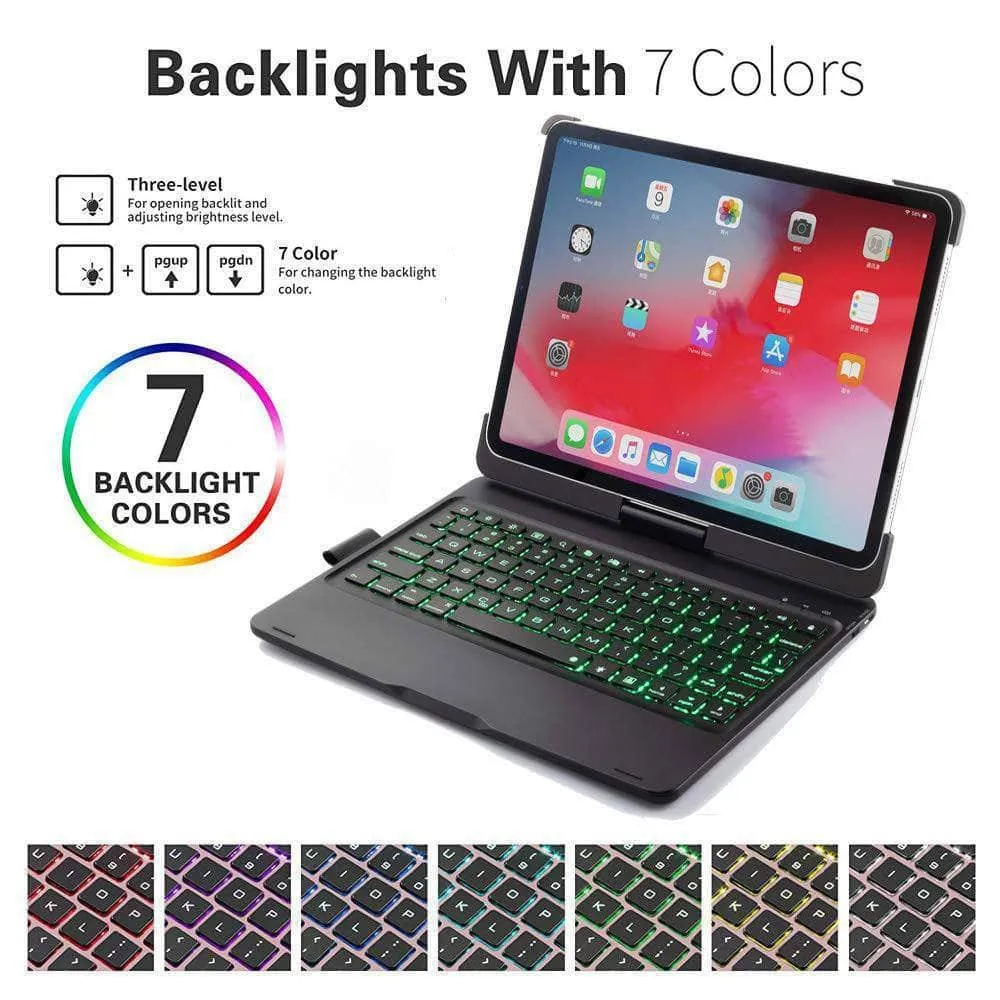 iPad 10.2 2019/2020 (iPad 7/8) Backlit 360 Degree Swivel Rotating Clamshell Keyboard Case