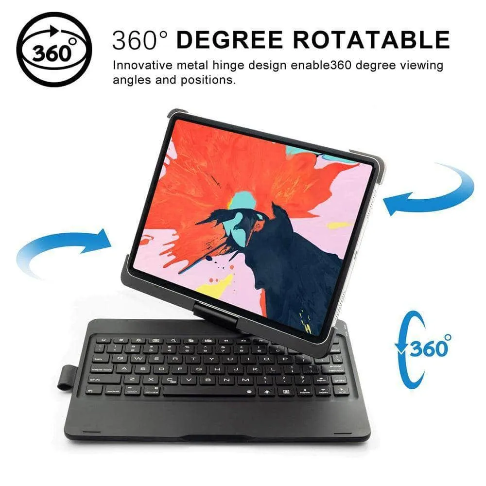 iPad 10.2 2019/2020 (iPad 7/8) Backlit 360 Degree Swivel Rotating Clamshell Keyboard Case