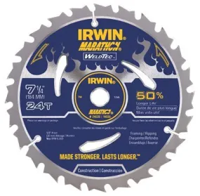 Irwin Marathon With Weldtec Circular Saw Blade 7-1/4 In. X 24T' 5/8 In. Diamond Arbor