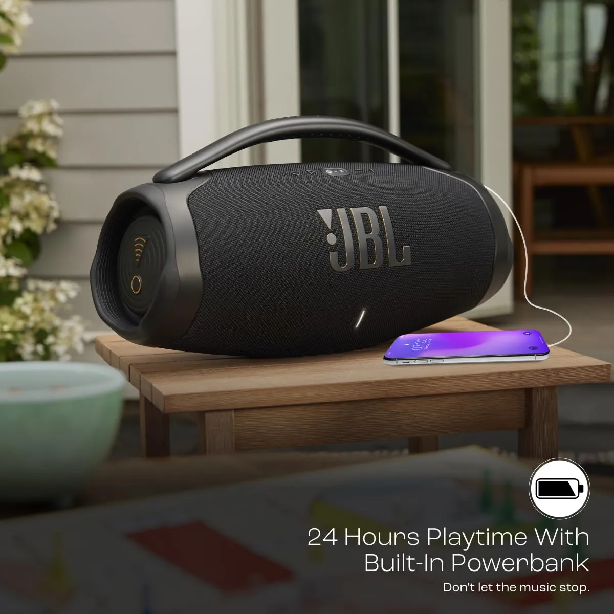 JBL Boombox 3 Wi-Fi, Wireless Portable Bluetooth Speaker, 24H Playtime, Deepest Bass, Built-in Powerbank, Wi-Fi with AirPlay, Alexa Multi-Room, Chromecast Built-in™, PartyBoost, IP67, App (Black)