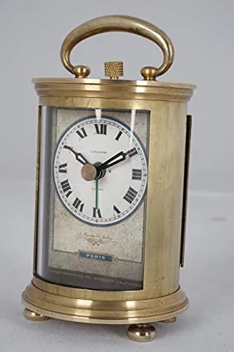 JUSTIME Solid Brass Parisian Carrige Antique Collectible Analog Table Desk Alarm Clock for Gift, Home Decor, Battery Operated (Small)