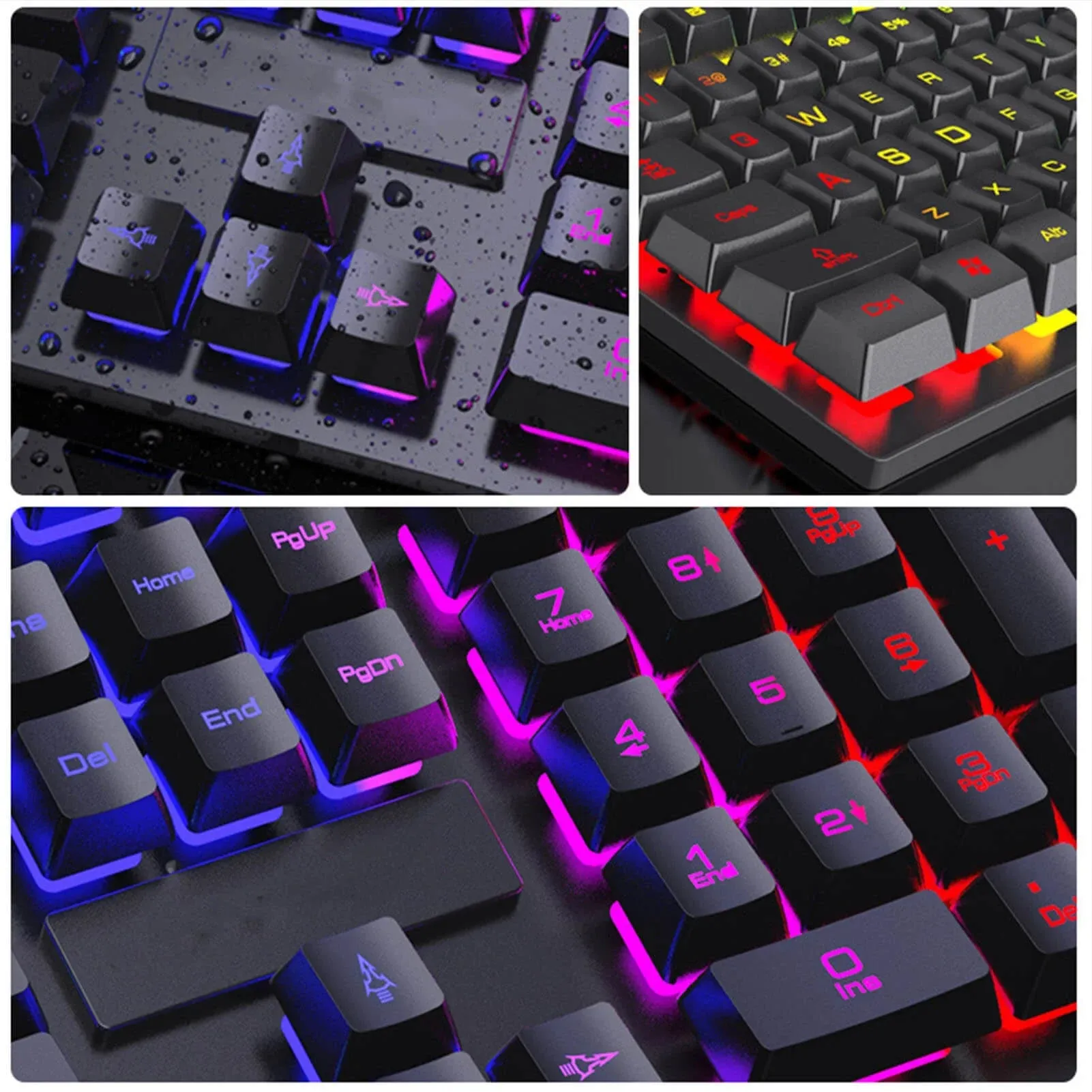 Keyboard and Mouse Set Combo, Wired RGB Backlit Computer Keyboard with USB RGB Gaming Mouse Design for Windows PC Laptop Desktop Notebook-Fv-Q305S