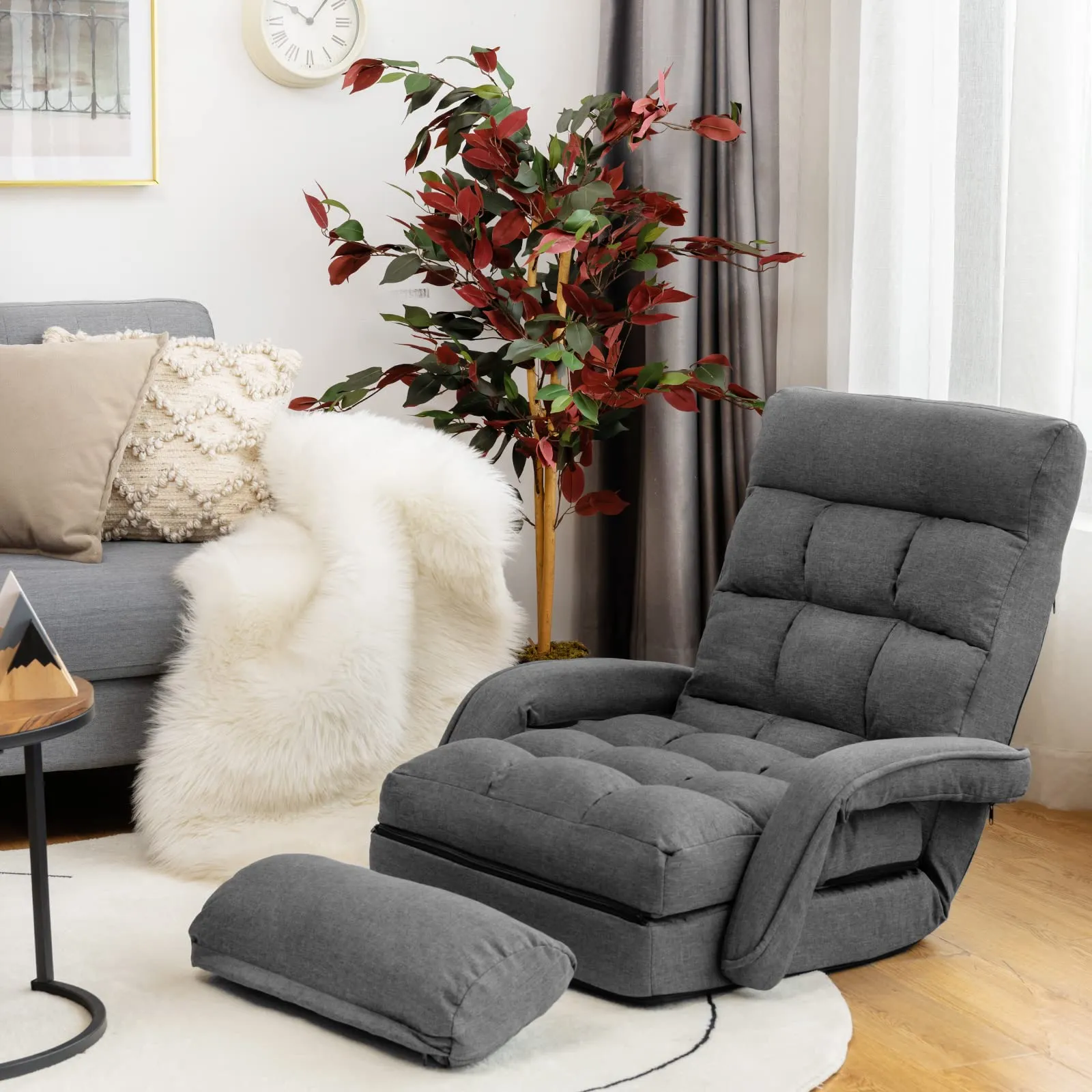 KOMFOTT Adjustable Floor Chair, Folding Lazy Sofa Chair with 5 Positions, Detachable Seat Cushion