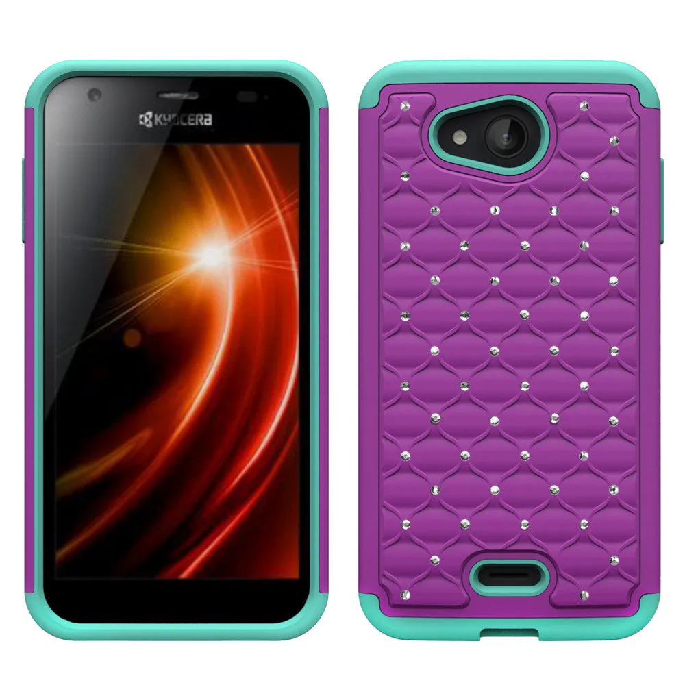 Kyocera Hydro Wave | C6740 Rhinestone Case , Slim Hybrid Dual Layer[Shock Resistant] Crystal Rhinestone Studded Case Cover - Purple/Teal