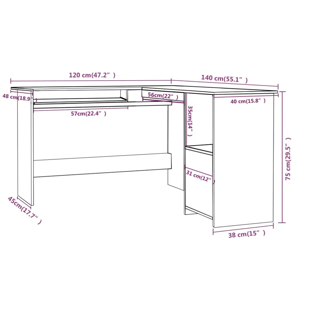 L-Shaped Corner Desk Grey 120x140x75 cm Engineered Wood