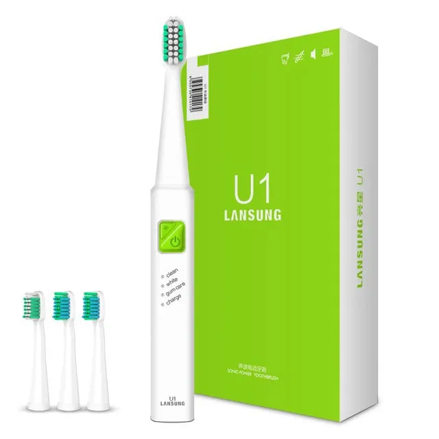 LANSUNG UlTrasonic Sonic Electric Toothbrush Rechargeable Tooth Brushes With 4 Pcs Replacement Heads U1