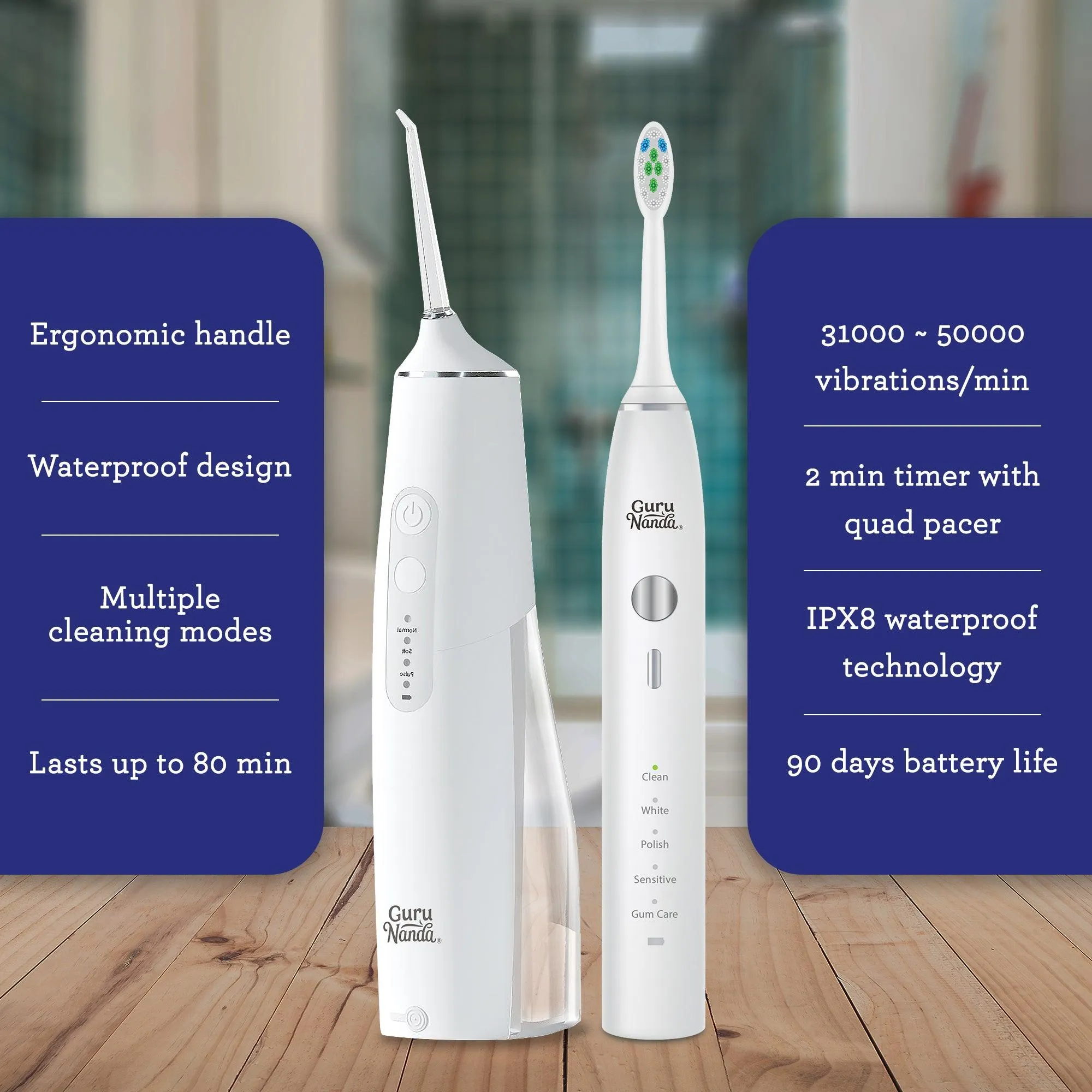 Lion & Lamb Kit - Portable Water Flosser and Sonic Toothbrush - White