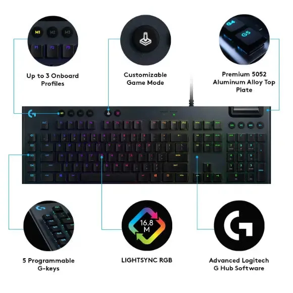 Logitech G813 Lightsync RGB Mechanical Gaming Keyboard - Linear Red Switch