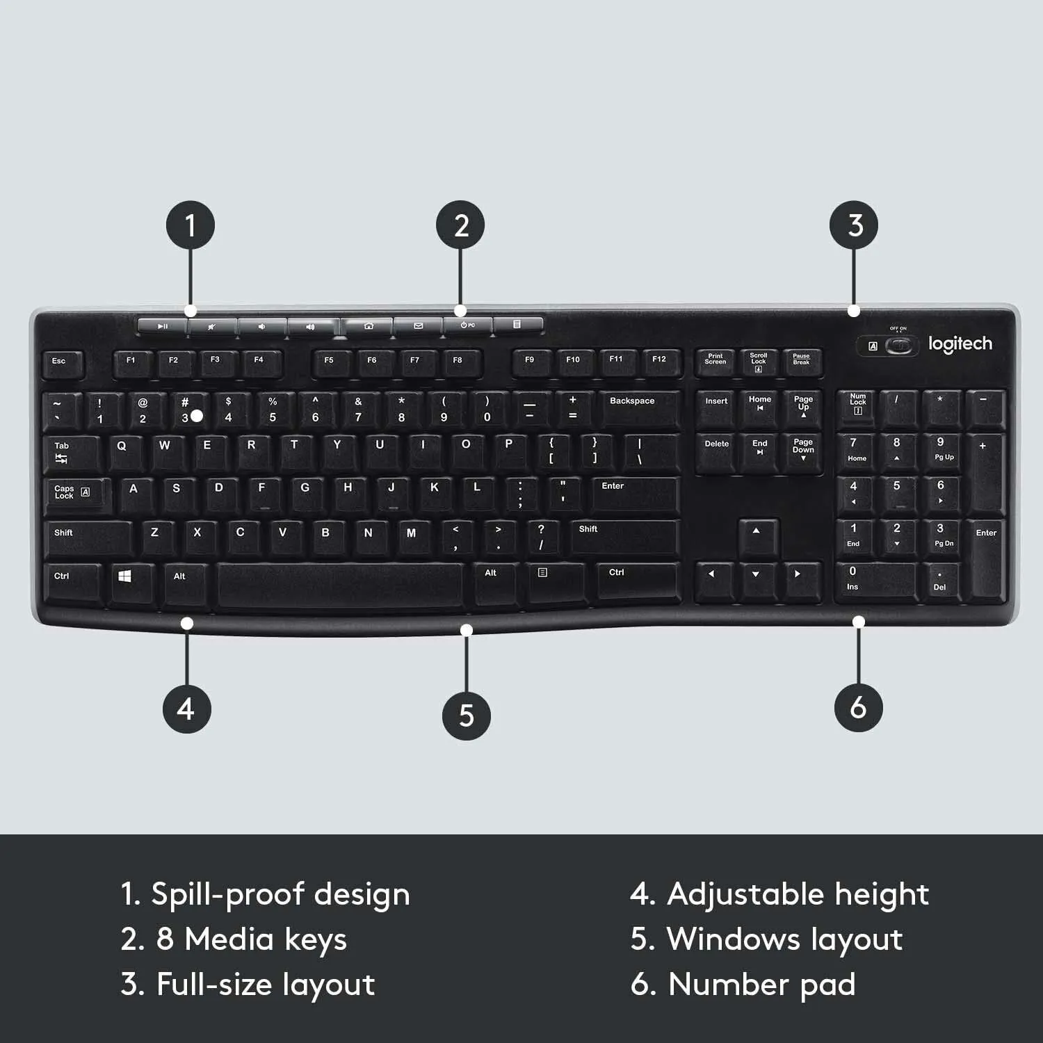 Logitech K270 Wireless 2.4 GHz Full Size USB Keyboard Long-Range 920-003051