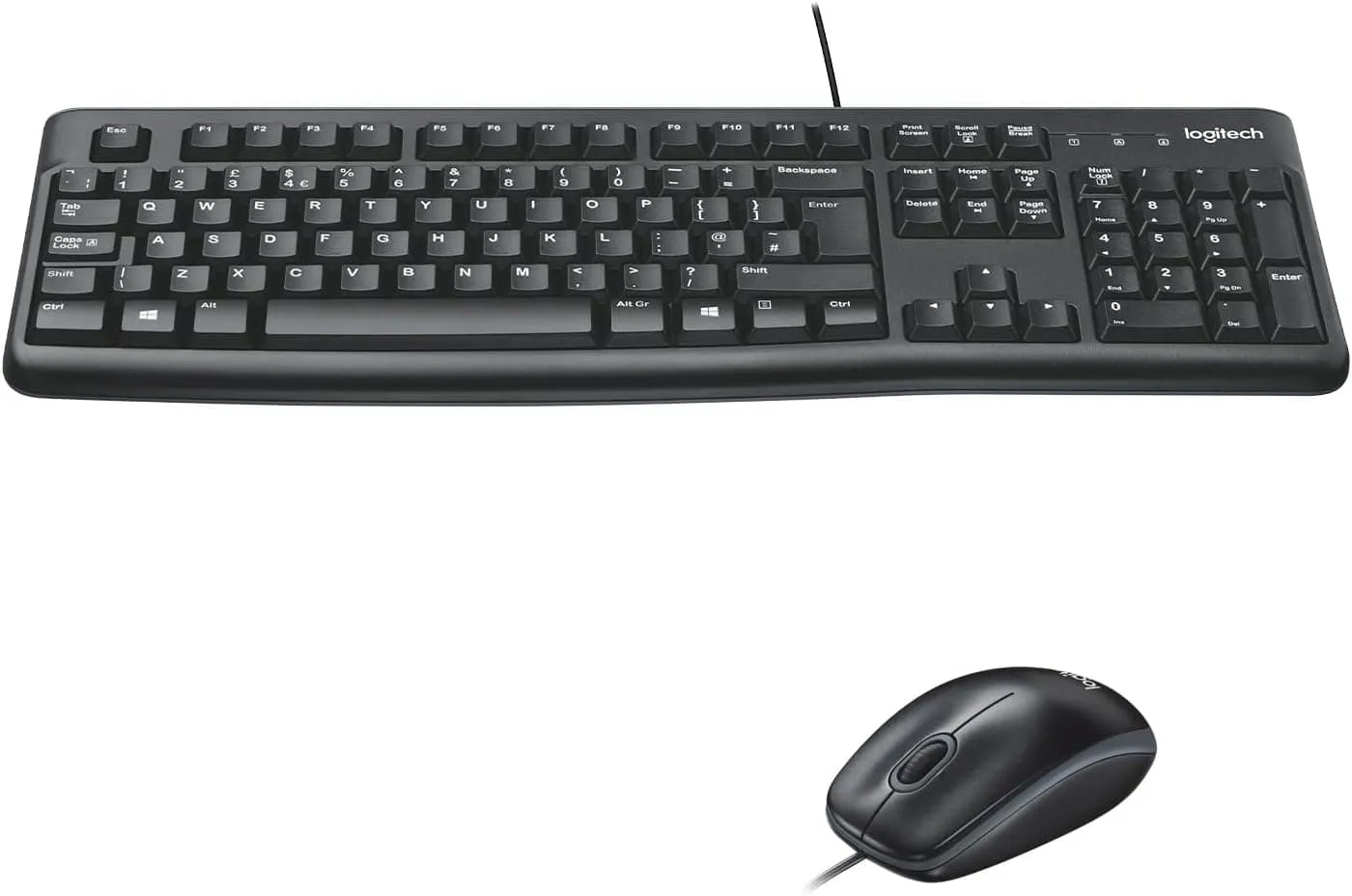 Logitech MK120 Wired Keyboard and Mouse Combo for Windows, Optical Wired Mouse, Full-Size Keyboard, USB Plug-and-Play, Compatible with PC, Laptop, QWERTY UK English Layout - Black