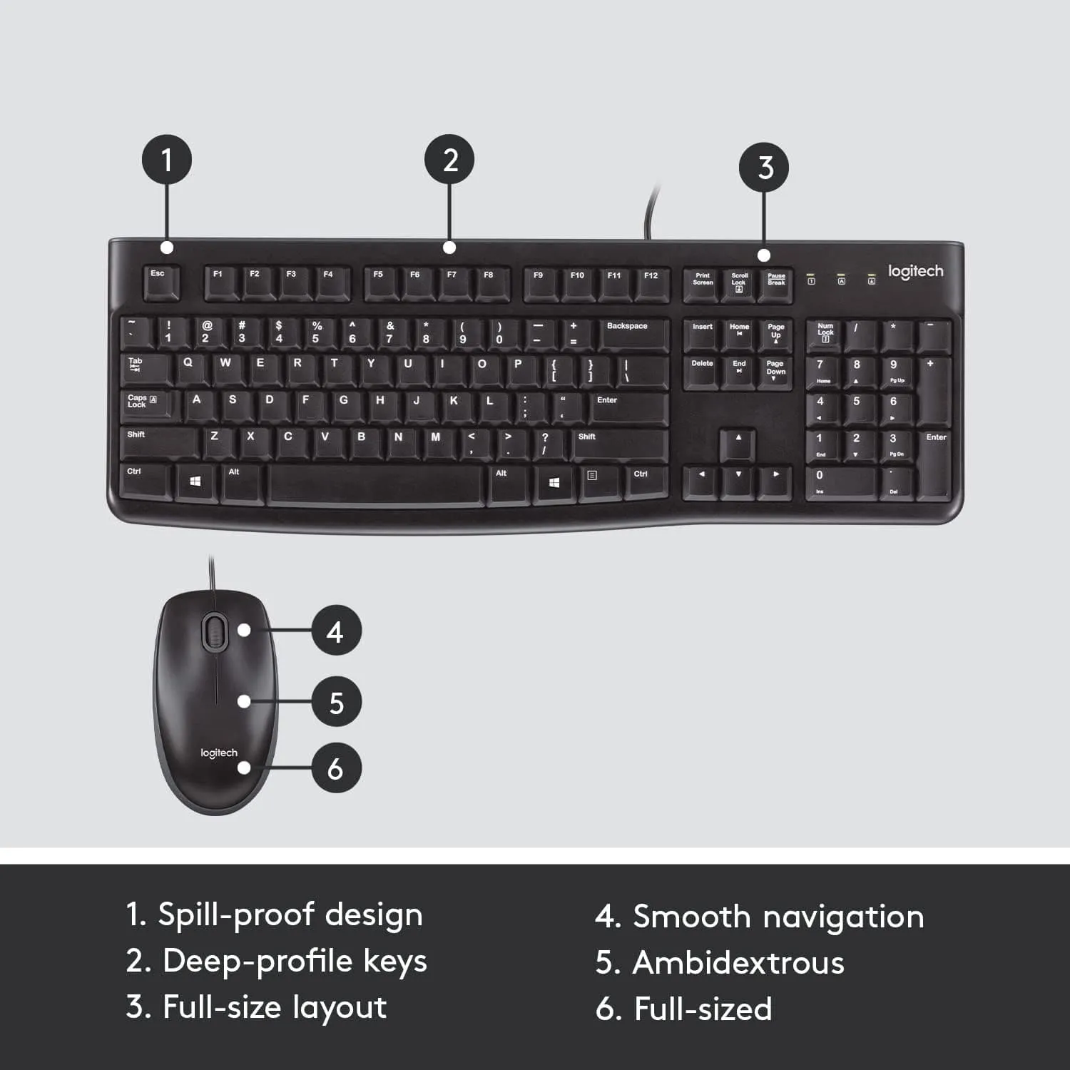 Logitech MK120 Wired Keyboard and Mouse Combo for Windows, Optical Wired Mouse, Full-Size Keyboard, USB Plug-and-Play, Compatible with PC, Laptop, QWERTY UK English Layout - Black