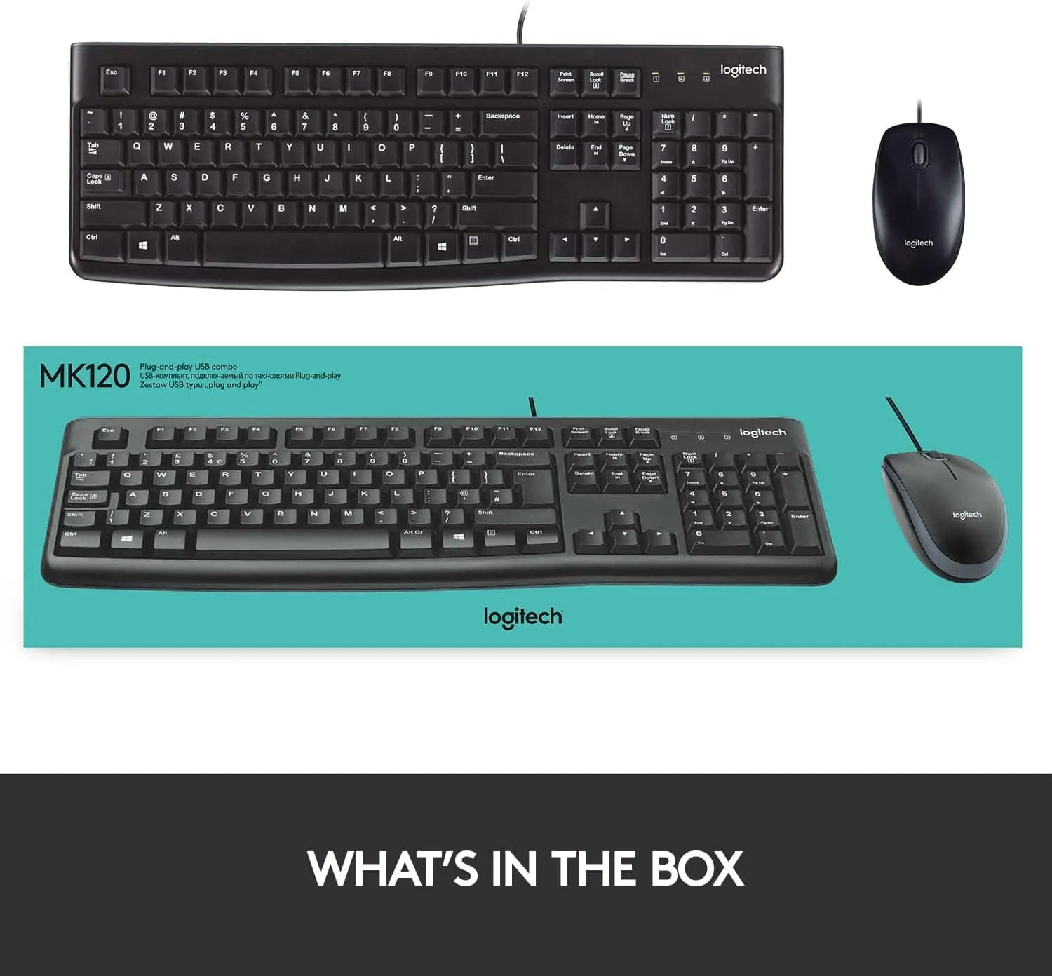 Logitech MK120 Wired Keyboard and Mouse Combo for Windows, Optical Wired Mouse, Full-Size Keyboard, USB Plug-and-Play, Compatible with PC, Laptop, QWERTY UK English Layout - Black