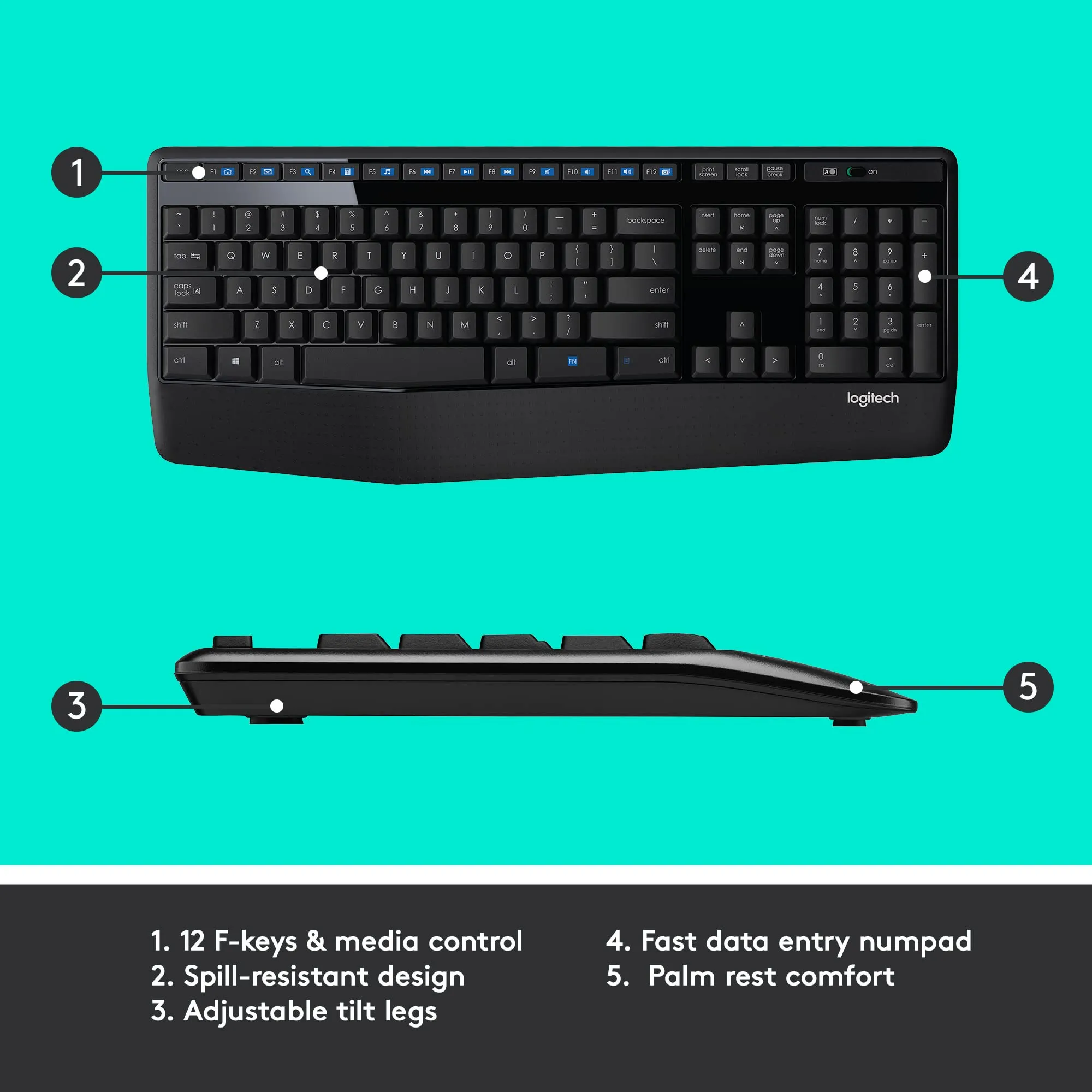 Logitech MK345 Wireless Combo Full-Sized Keyboard with Palm Rest 