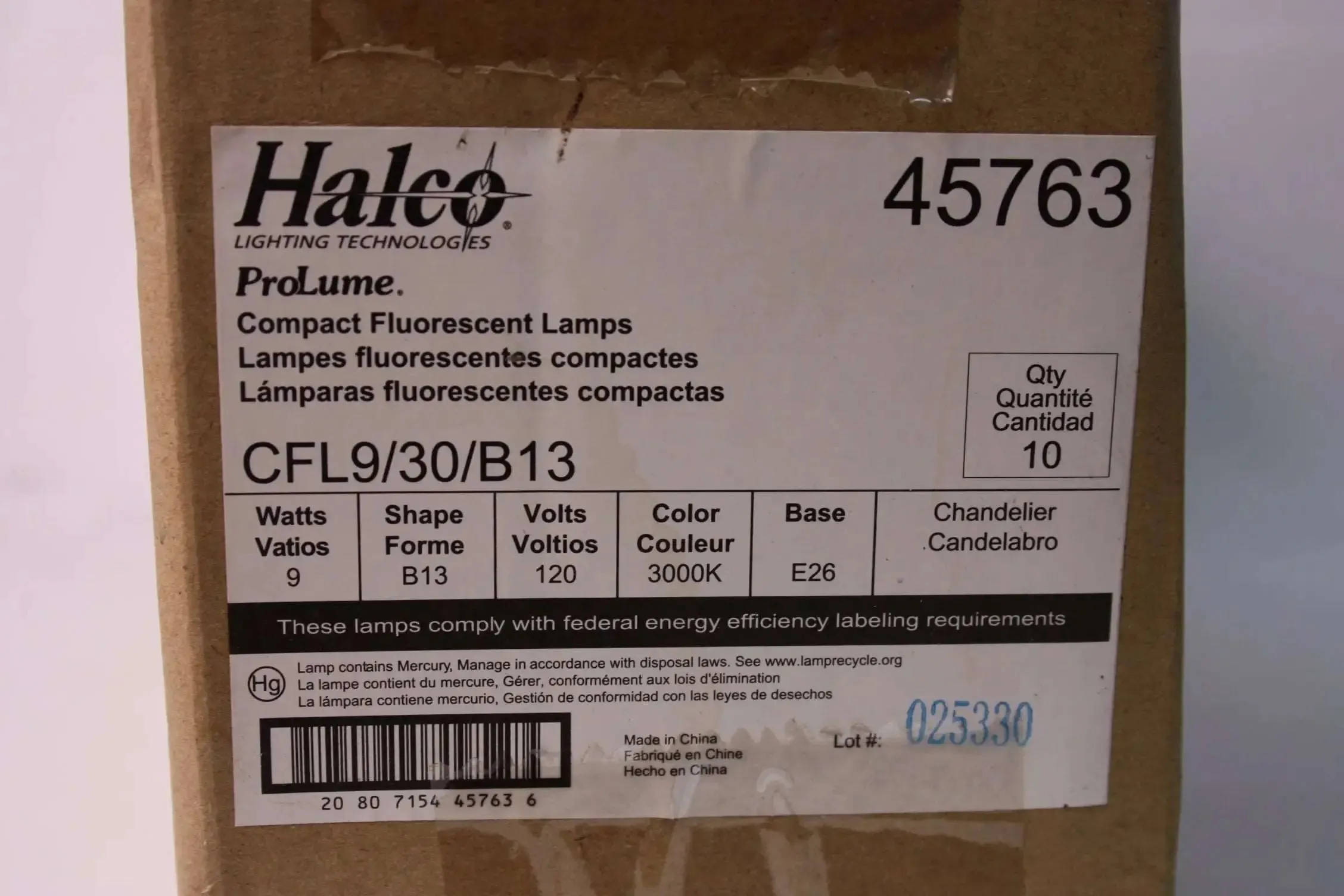 Lot of 10 Halco  45763 CFL9/30/B13 Compact Fluorescent Lamps