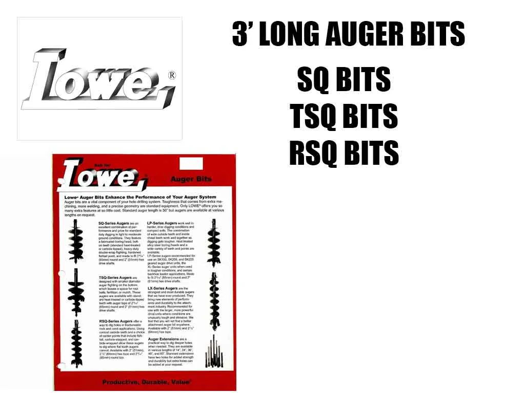 LOWE 3' long auger bits for mini loaders