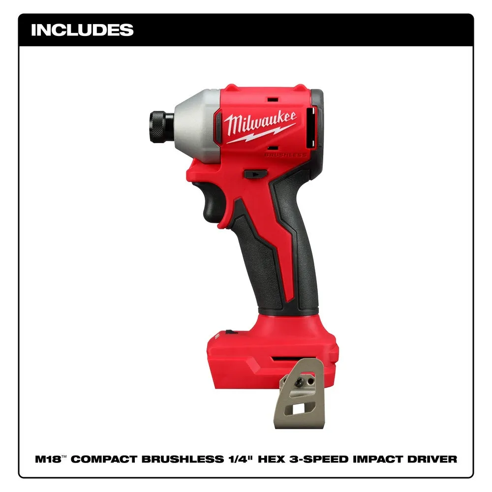 Milwaukee 3651-20 M18 Compact Brushless 1/4" Hex 3-Speed Impact Driver