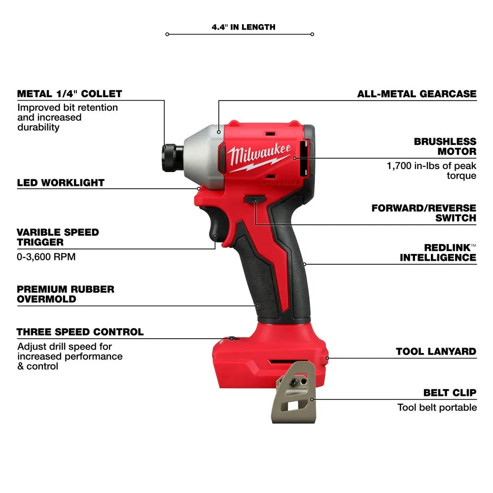 Milwaukee 3651-20 M18 Compact Brushless 1/4" Hex 3-Speed Impact Driver