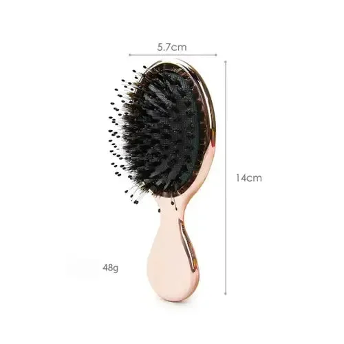 Mini Boar Bristle Hair Brush Small Hair Brush for Travel Mirror Comb