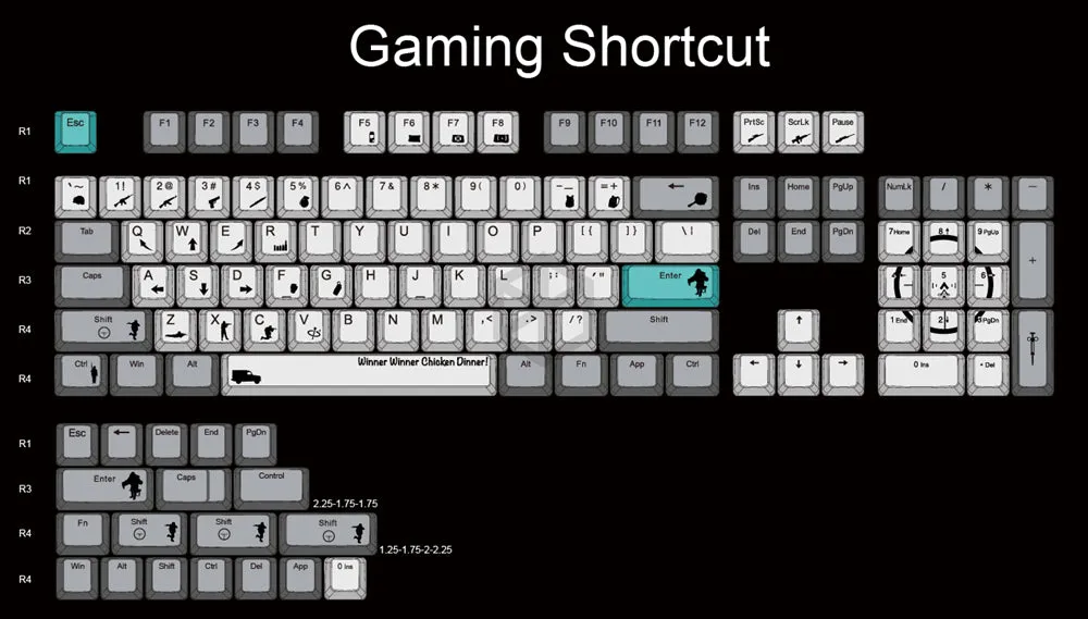 muted colorway PUBG gaming shortcut key Cherry profile Dye Sub Keycap Set keyboard gh60 xd60 xd84 tada68 rs96 zz96 87 104 660