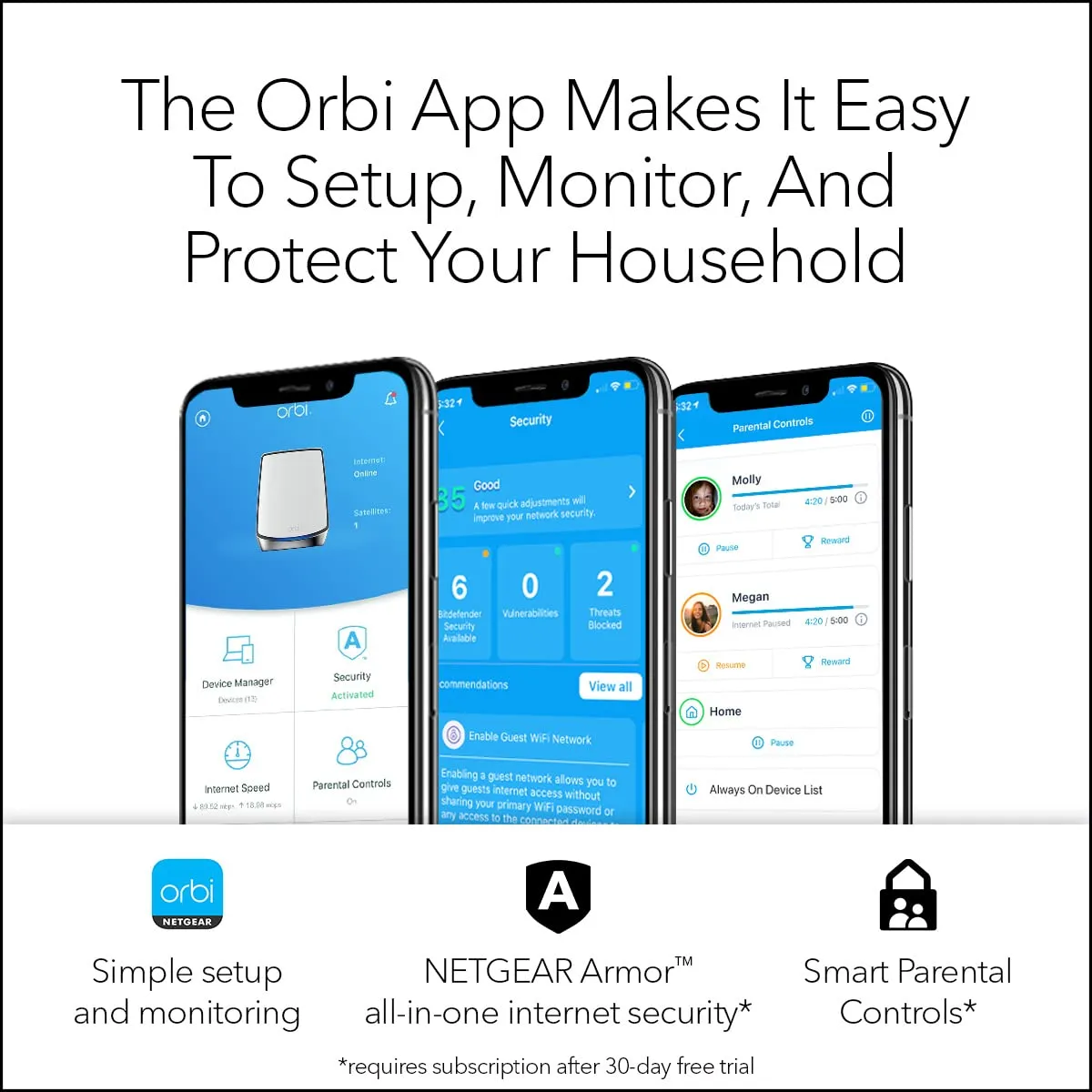 NETGEAR Orbi Whole Home Tri-band Mesh Wi-Fi 6 System RBK853 Router