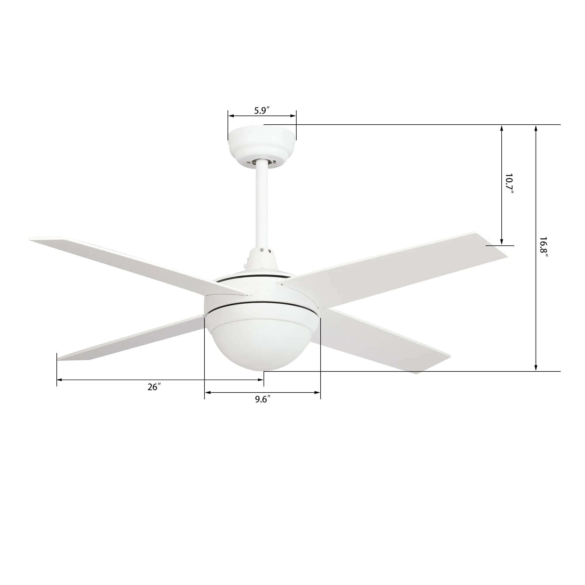 NEVA 52 inch 4-Blade Smart Ceiling Fan with LED Light Kit & Smart Wall Switch - White/White