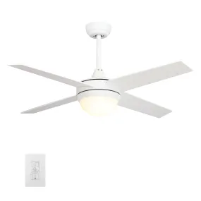 NEVA 52 inch 4-Blade Smart Ceiling Fan with LED Light Kit & Smart Wall Switch - White/White