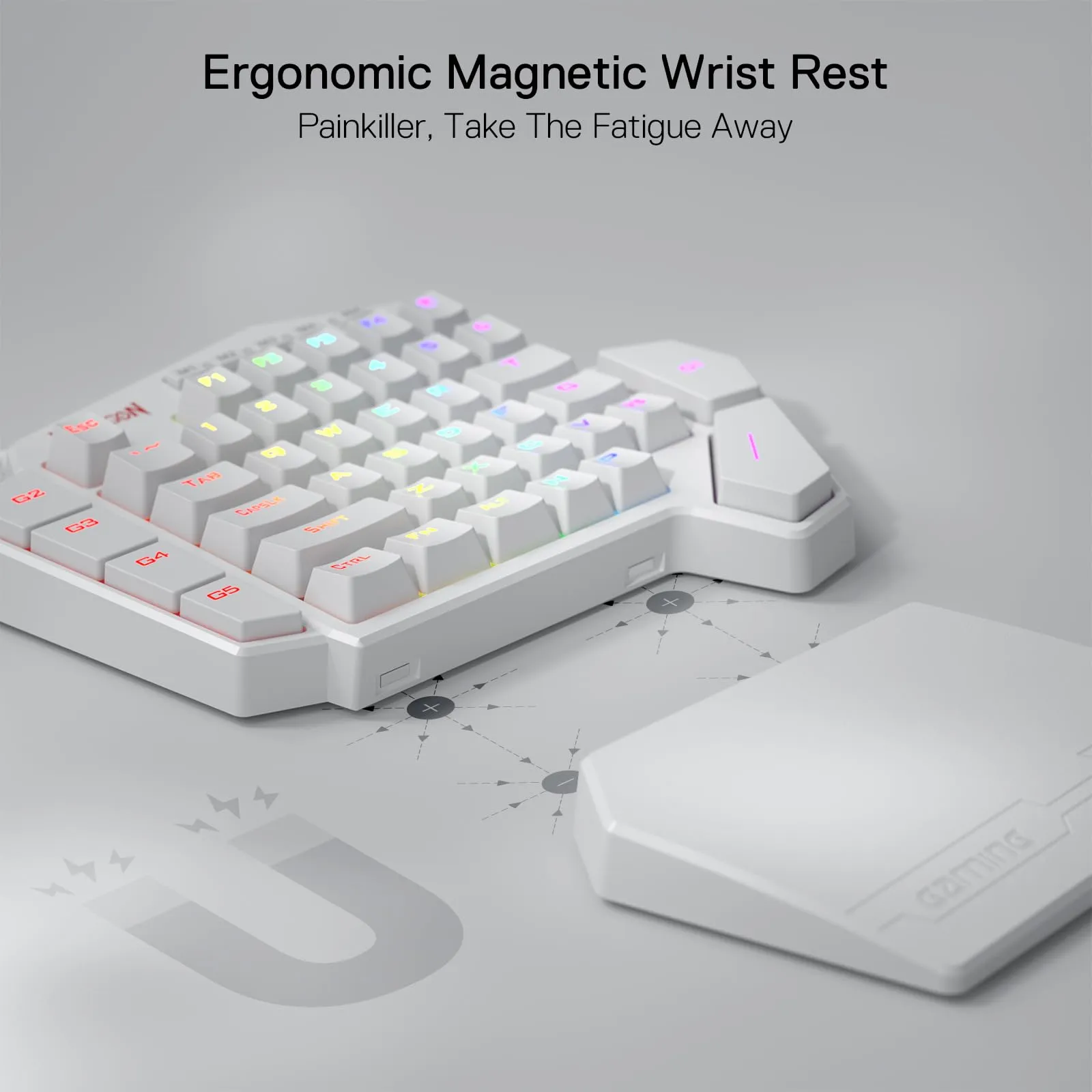 One-Handed Wired RGB Mechanical Gaming Keyboard, 42 Keys Type-C Keypad with Hot-Swappable Socket, 7 Macro Keys & Detachable Wrist Rest