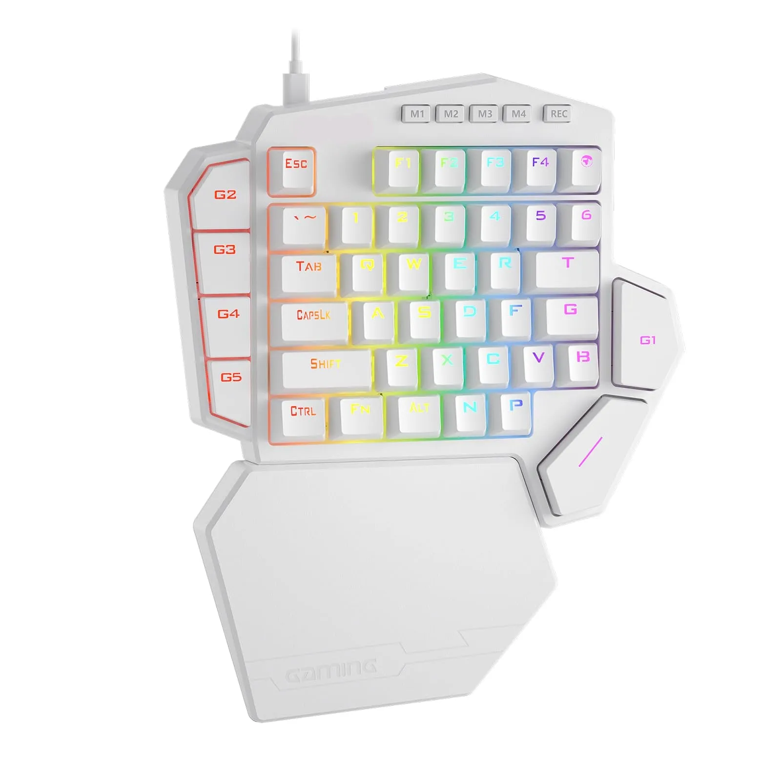 One-Handed Wired RGB Mechanical Gaming Keyboard, 42 Keys Type-C Keypad with Hot-Swappable Socket, 7 Macro Keys & Detachable Wrist Rest