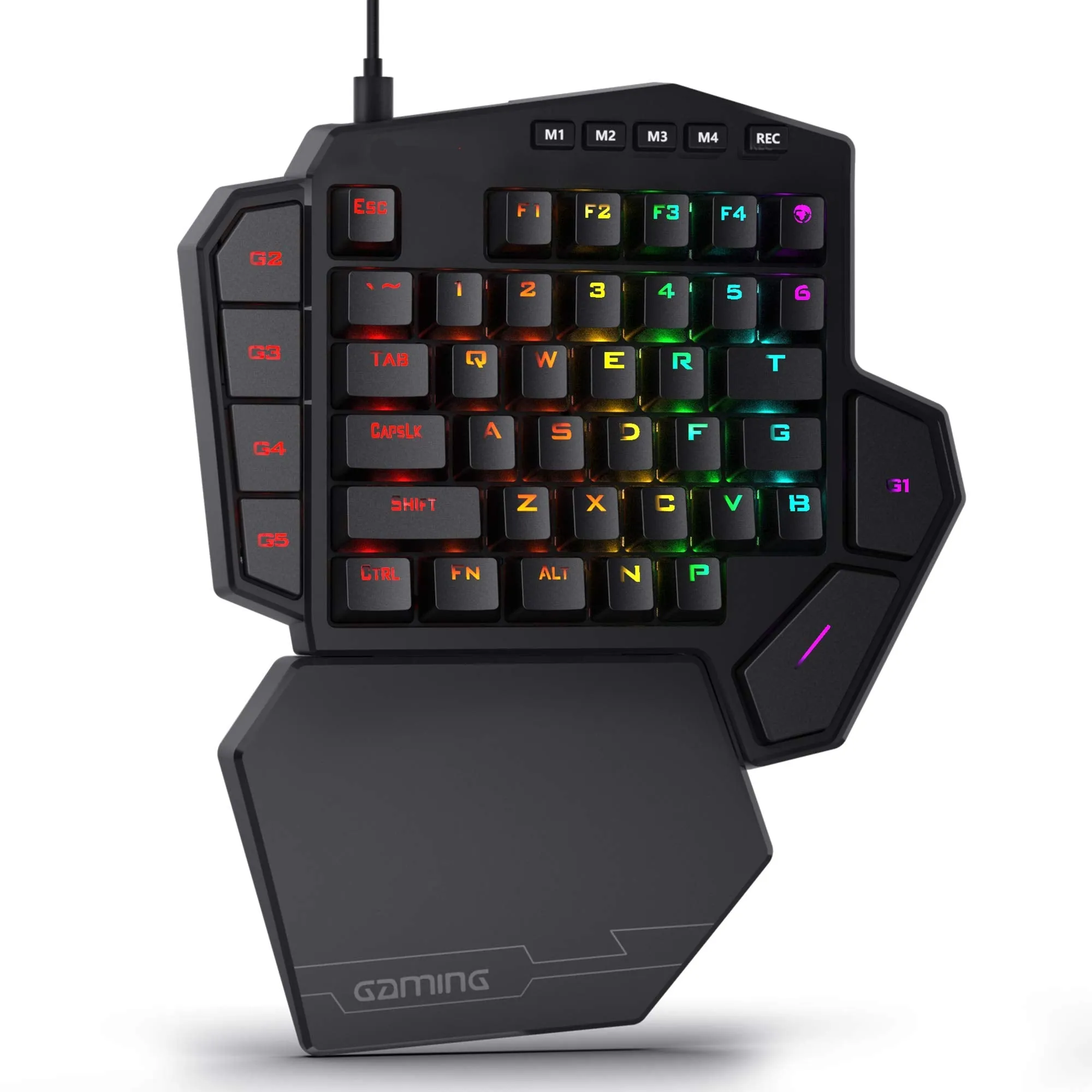 One-Handed Wired RGB Mechanical Gaming Keyboard, 42 Keys Type-C Keypad with Hot-Swappable Socket, 7 Macro Keys & Detachable Wrist Rest