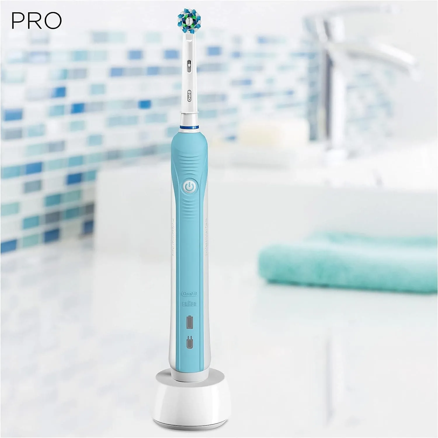 Oral-B Pro 1 Electric Toothbrushes For Adults With Pressure Sensor, Valentines Day Gifts For Him / Her, 1 Handle, 1 Cross Action Toothbrush Head, 1 Mode with 3D Cleaning, 2 Pin UK Plug, 600, Blue