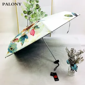 PALIONY New five folding compact and portable ultralight slim pocket mini printed with fashionable flower pattern outdoor travel uv and wind protection women's and children's sunny and rainy umbrella.