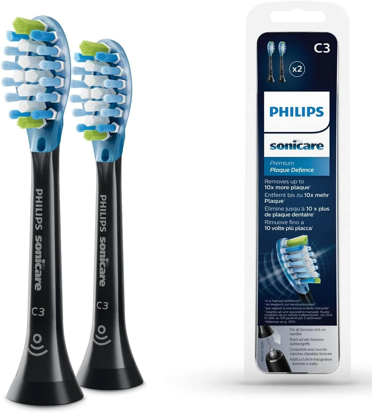 Philips Sonicare Original C3 Premium Plaque Defence Standard Sonic Toothbrush heads - 2 Pack in Black