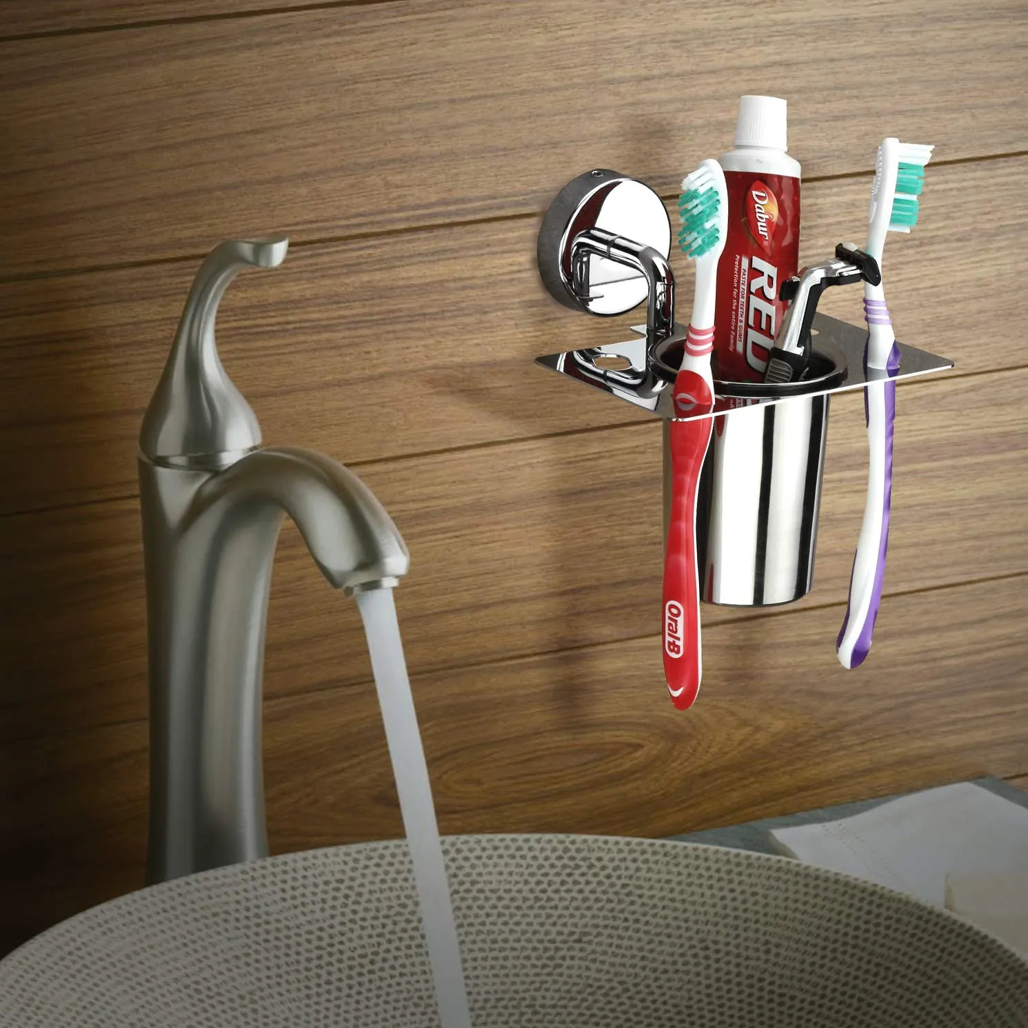 Plantex Brezza Stainless Steel Tooth Brush Holder/Tumbler Holder/Bathroom Accessories - (Chrome) - Pack of 1