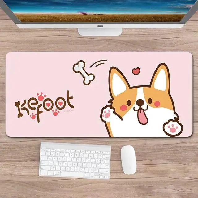 Playful Corgi Gaming Keyboard and Mouse Pad