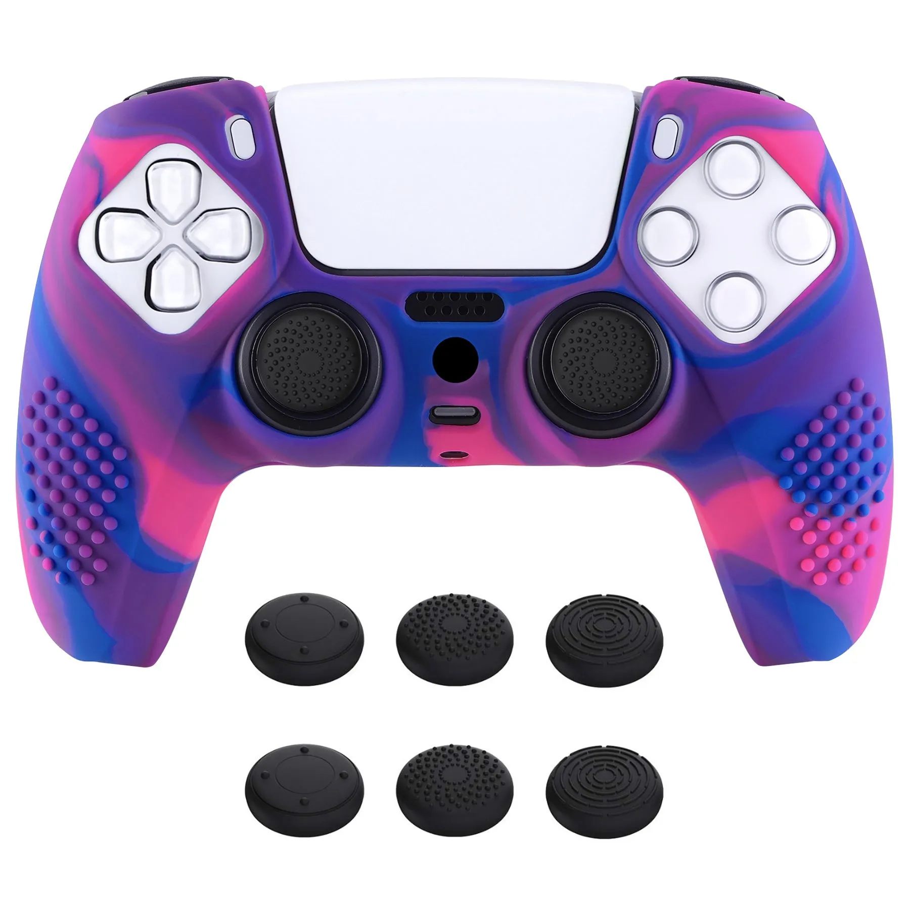 PlayVital 3D Studded Edition Anti-Slip Silicone Cover Skin for ps5 Controller, Soft Rubber Case Protector for ps5 Wireless Controller with Thumb Grip Caps - Pink & Purple & Blue - TDPF021