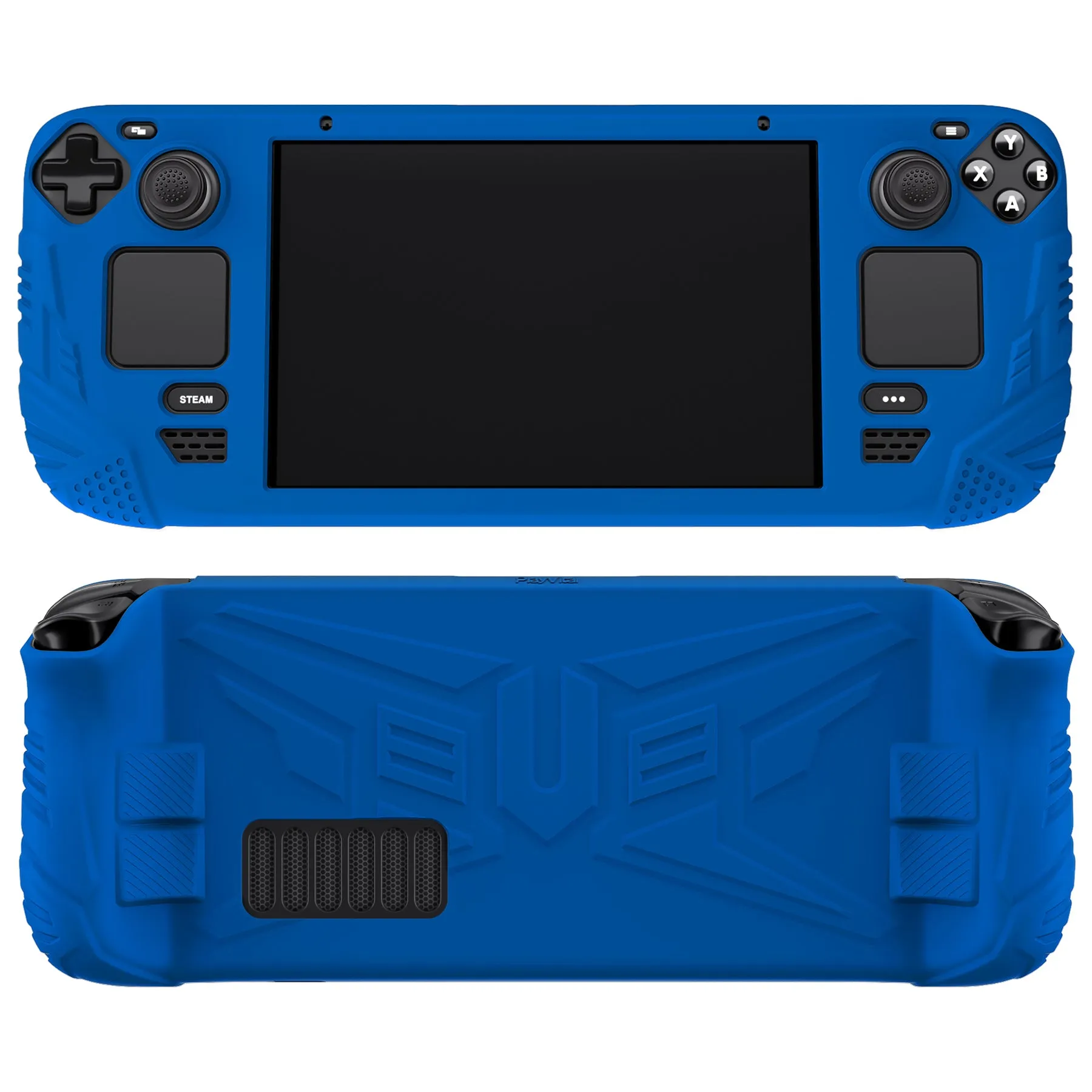 PlayVital Armor Series Protective Case for Steam Deck LCD, Soft Cover Silicone Protector for Steam Deck with Back Button Enhancement Designed & Thumb Grips Caps - Blue - XFSDP006