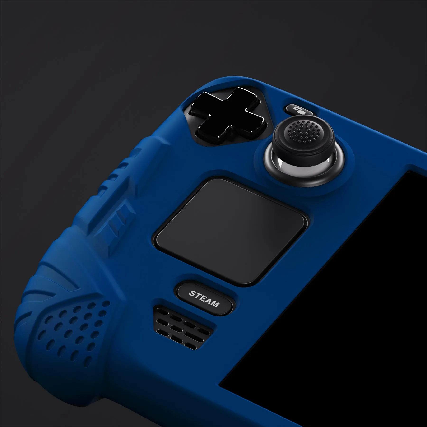 PlayVital Armor Series Protective Case for Steam Deck LCD, Soft Cover Silicone Protector for Steam Deck with Back Button Enhancement Designed & Thumb Grips Caps - Blue - XFSDP006