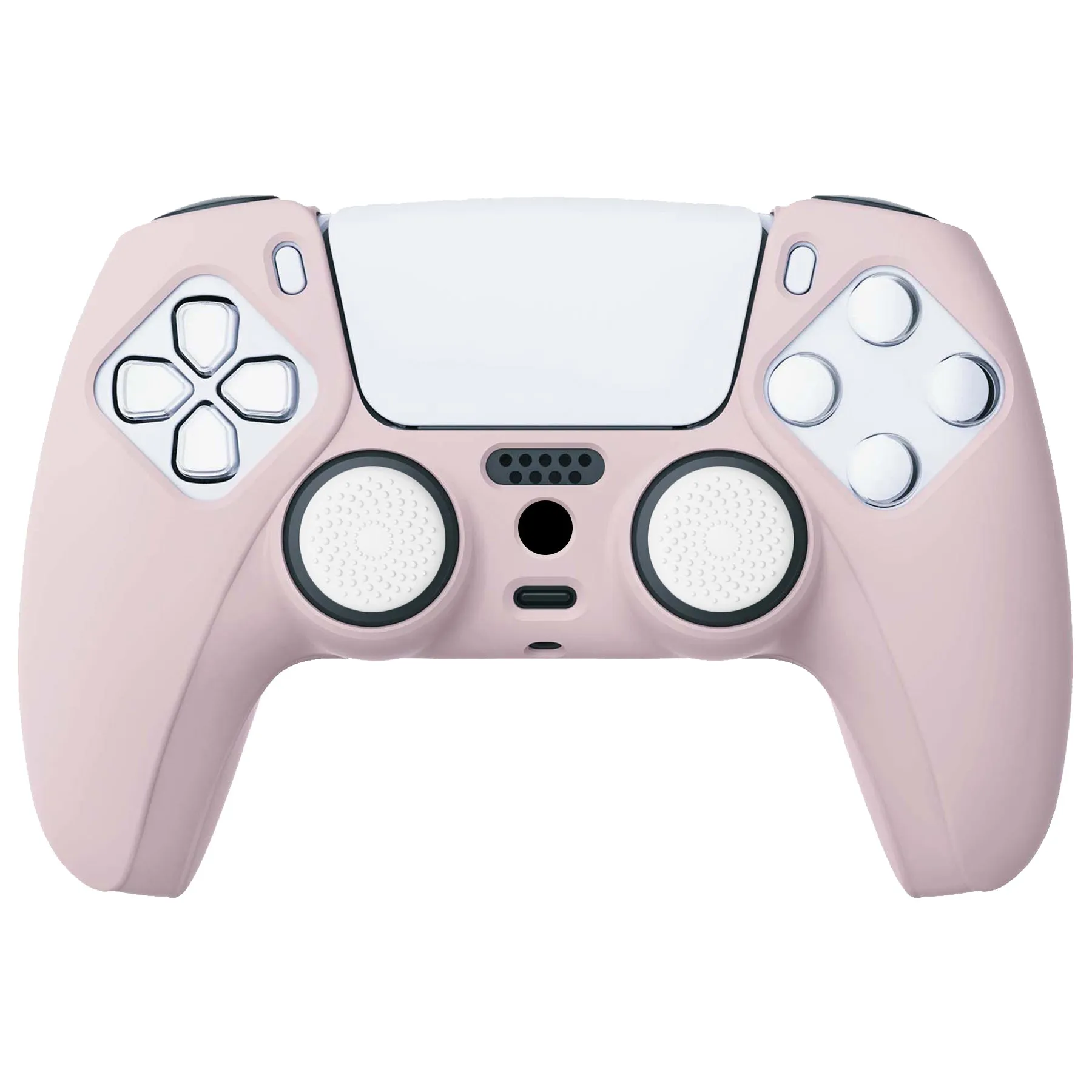 PlayVital Cherry Blossoms Pink Pure Series Anti-Slip Silicone Cover Skin for PS 5 Controller, Soft Rubber Case for PS5 Controller with White Thumb Grip Caps - KOPF019