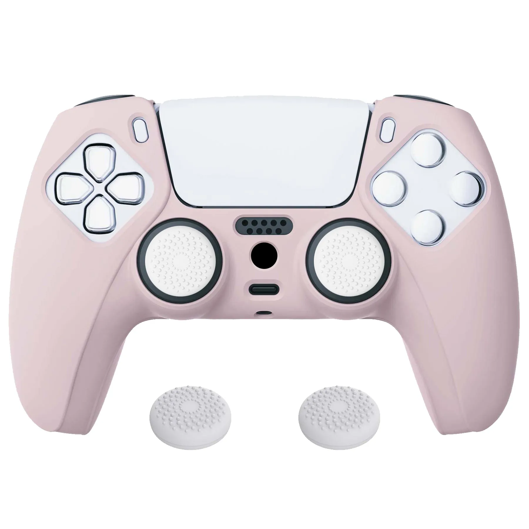 PlayVital Cherry Blossoms Pink Pure Series Anti-Slip Silicone Cover Skin for PS 5 Controller, Soft Rubber Case for PS5 Controller with White Thumb Grip Caps - KOPF019