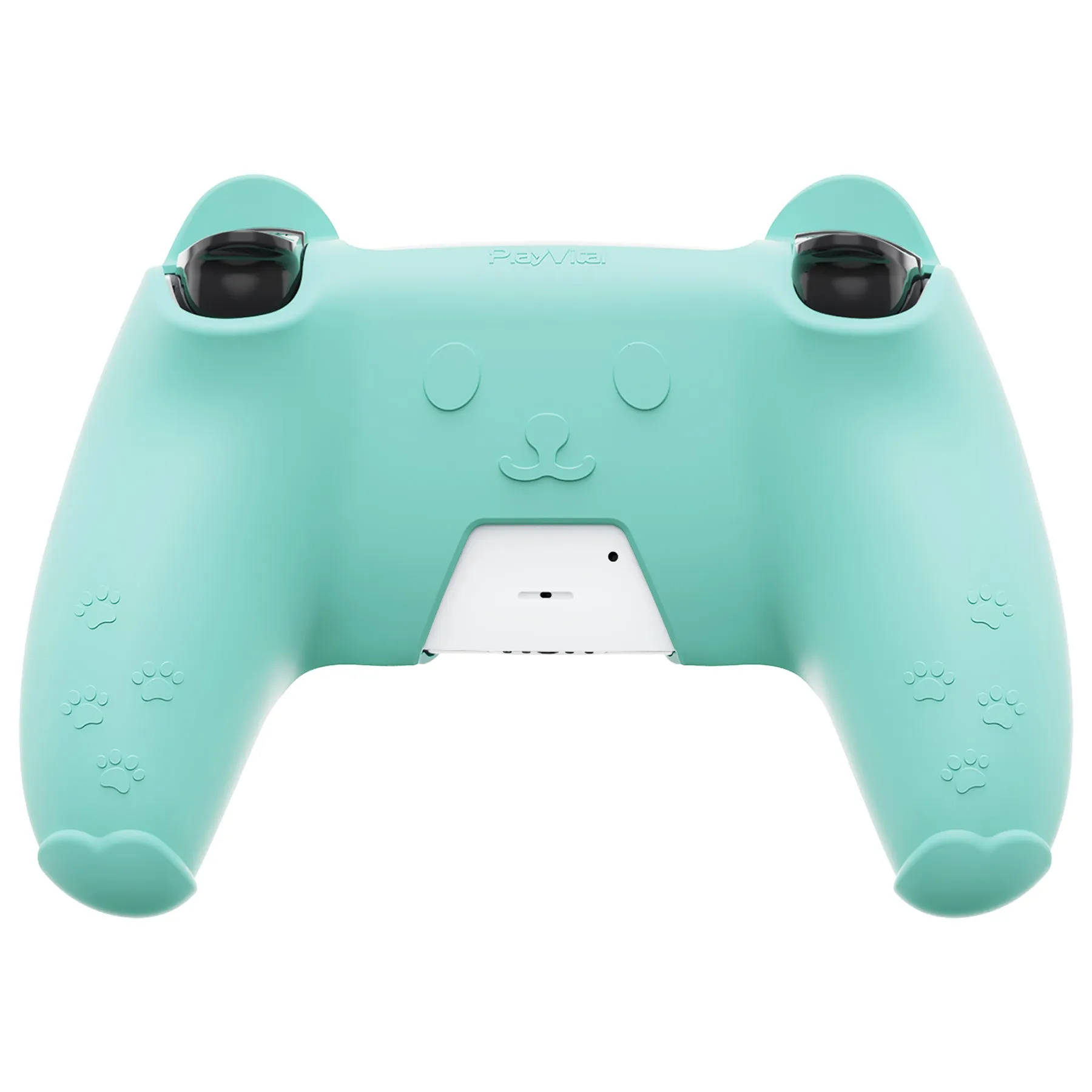 PlayVital Cute Bear Controller Silicone Case for ps5, Kawaii Controller Cover Compatible with Charging Station, Gamepad Skin Protector for ps5 with Touch Pad Sticker & Thumb Grips - Green & Red - UYBPFP004