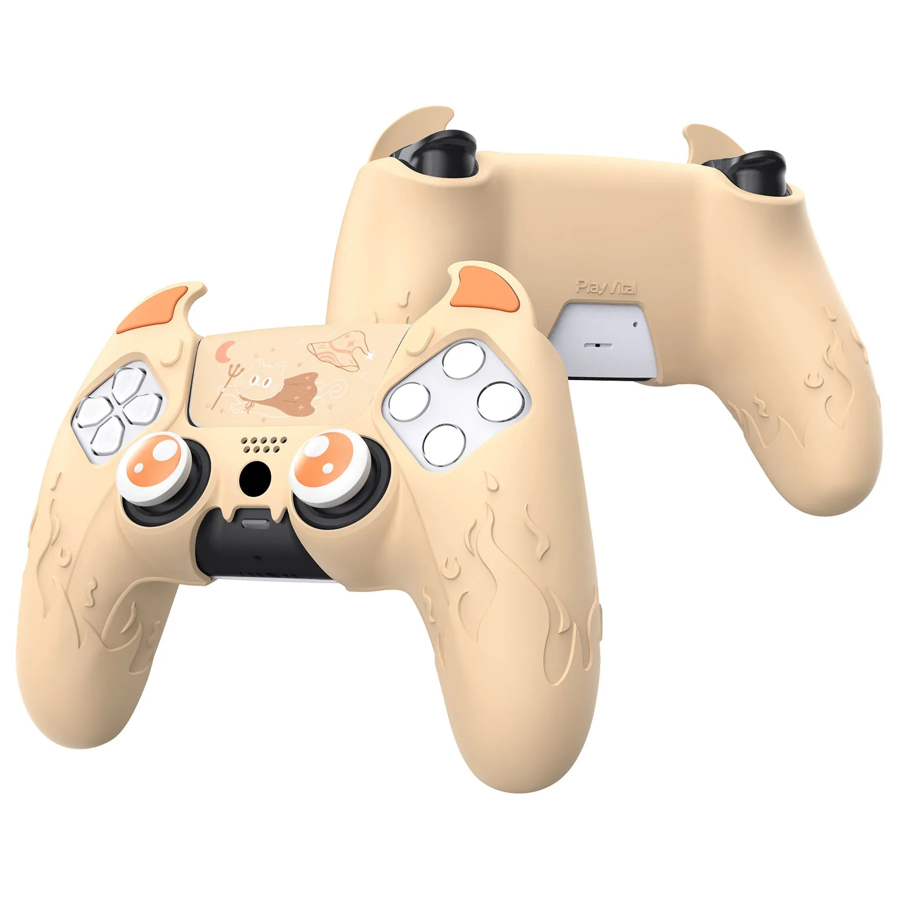 PlayVital Cute Demon Controller Silicone Case Compatible With PS5 Controller - Orange - DEPFP007